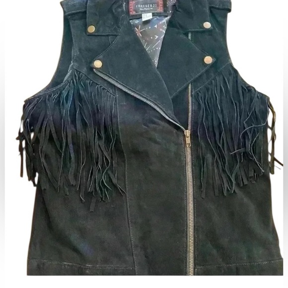 - Jackets & Blazers - Womens Leather Fringe Vest Black Zipper Lined Western small great condition